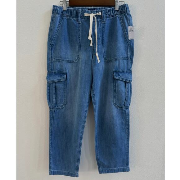 Gap NWT Denim Easy Cargo Joggers Medium Indigo Drawstring Cropped Pants Small - Picture 7 of 15